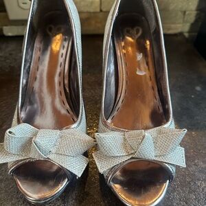 Madeline Silver Bow Peep-Toe Heels